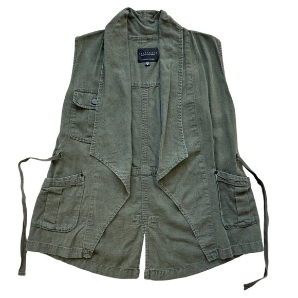 Sanctuary Jackets & Blazers - Sanctuary Womens Olive Green Cargo Vest With Tie-Waist & Flap Pockets Size M